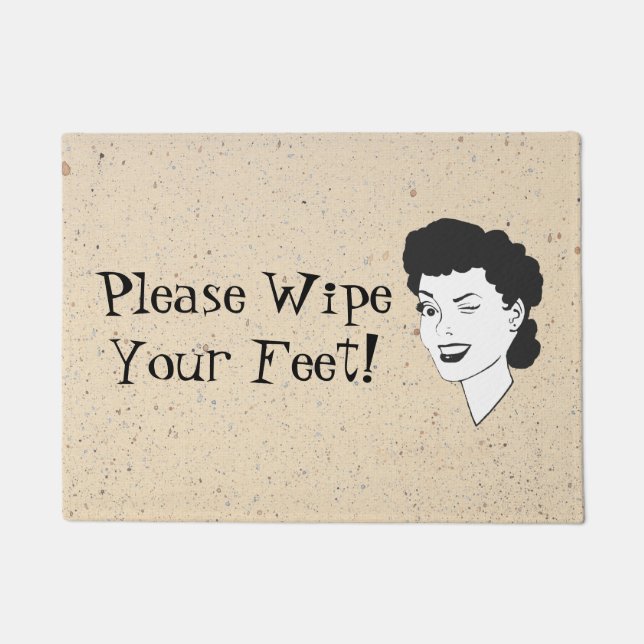 Cute Retro Please Wipe Your Feet Door Mat (Front)