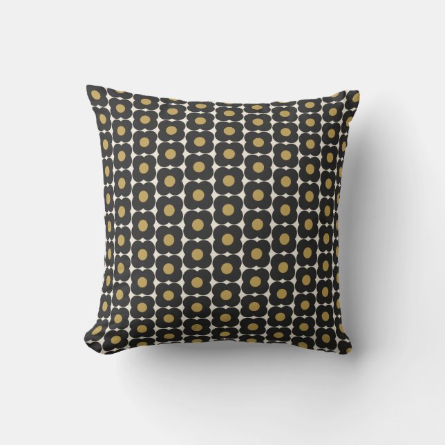 Cute Retro Pop Flower Black Gold Christmas Holiday Cushion (Front)