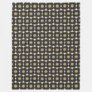 Cute Retro Pop Flower Pattern   Black and Gold  Fleece Blanket