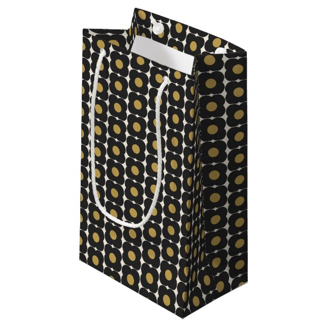 Cute Retro Pop Flower Pattern | Black and Gold Small Gift Bag (Front Angled)