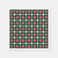 Cute Retro Pop Flower Pattern Christmas Green Pink