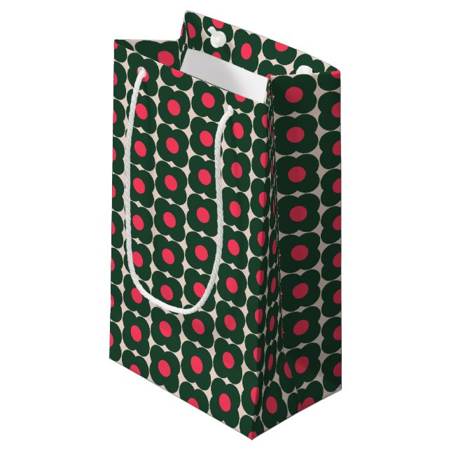 Cute Retro Pop Flower Pattern | Christmas Green Small Gift Bag (Front Angled)