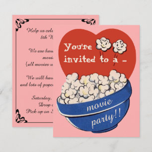 Cute Retro Popcorn and Movie Night Birthday Party Invitation