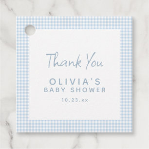 Cute Retro Preppy Light Blue Gingham Baby Shower Favour Tags