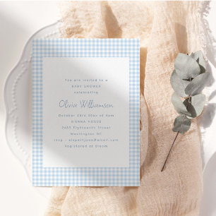 Cute Retro Preppy Light Blue Gingham Baby Shower Invitation