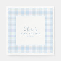 Cute Retro Preppy Light Blue Gingham Baby Shower