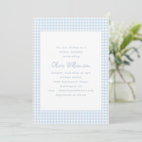 Cute Retro Preppy Light Blue Gingham Bridal Shower