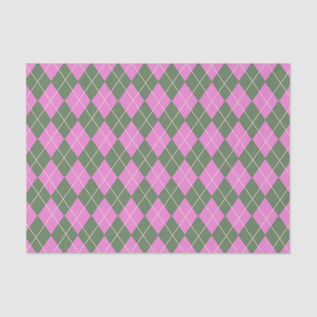 Cute Retro Preppy Pink and Green Argyle Pattern   Tissue Paper (Front)