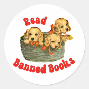 Cute Retro Puppies - Read Banned Books Classic Round Sticker