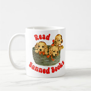 Cute Retro Puppies - Read Banned Books Coffee Mug