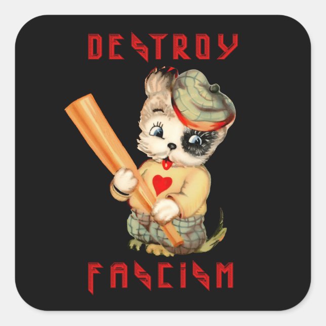Cute Retro Puppy - Destroy Fascism Square Sticker (Front)