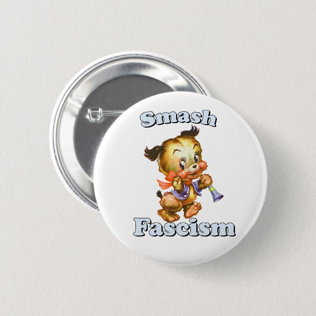 Cute Retro Puppy - Smash Fascism 6 Cm Round Badge (Front & Back)