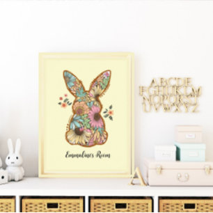 Cute Retro Rabbit Design Kids Room Poster