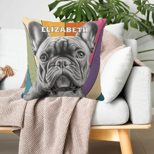 Cute Retro Rainbow French Bulldog Personalized  Cushion