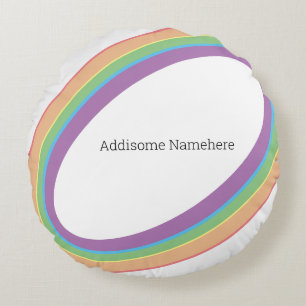 Cute Retro Rainbow Fun Add Your Name Round Cushion