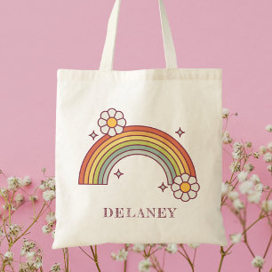 Cute Retro Rainbow Kid's Personalised  Tote Bag