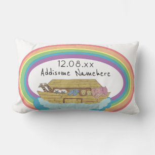 Cute retro Rainbow Noah's Ark on White Lumbar Cushion