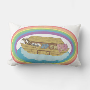 Cute retro Rainbow Noah's Ark on White Lumbar Pill Lumbar Cushion
