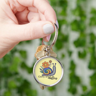 Cute Retro Rainbow Snail Floral Keychain, Key Ring