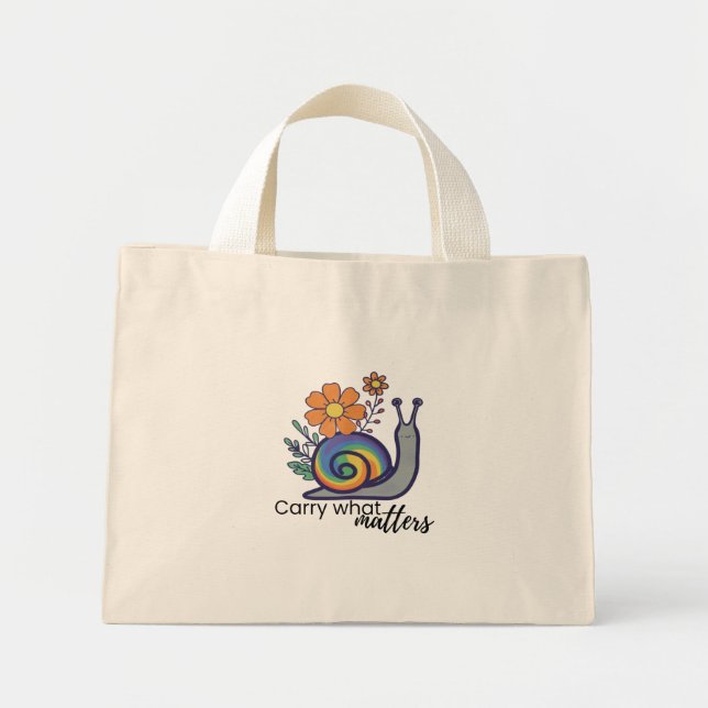 Cute Retro Rainbow Snail Tote Bag, Canvas  (Front)