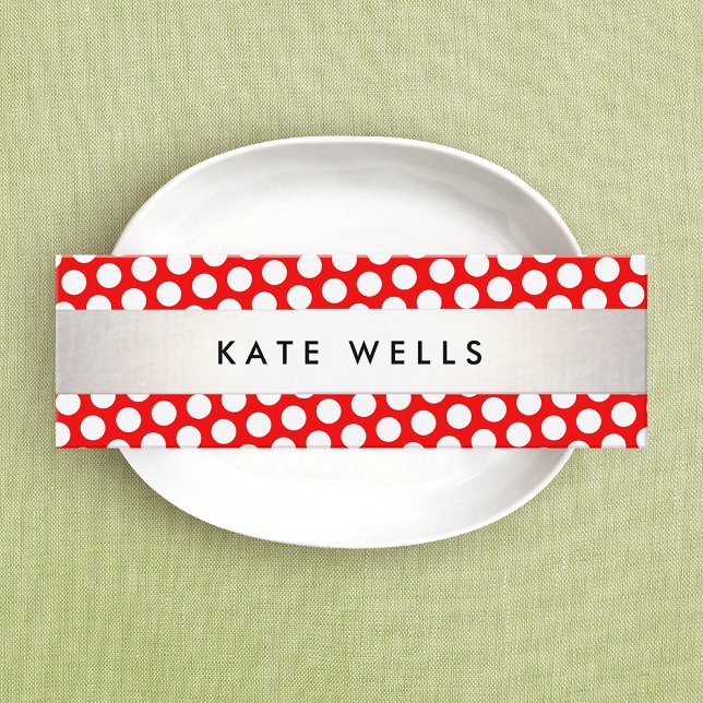 Cute Retro Red and White Polka Dot Pattern Mini Business Card (Creator Uploaded)