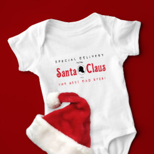 Cute Retro Red And White Santa Special Delivery Baby Bodysuit