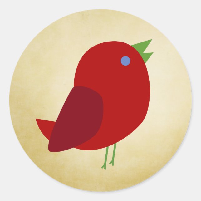 Cute Retro Red Bird Classic Round Sticker (Front)