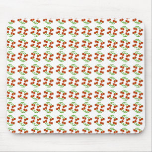 Cute Retro Red Cherries on White Classic Pattern Mouse Mat