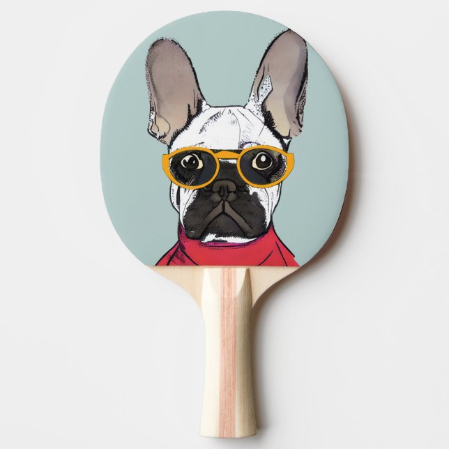 Cute Retro Red French Bulldog With Neon Glasses Ping Pong Paddle (Front)