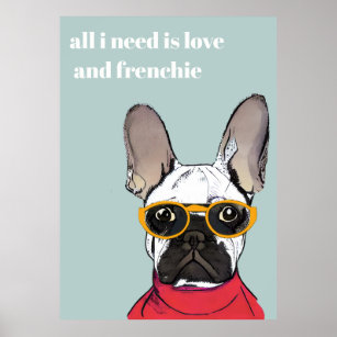 Cute Retro Red French Bulldog With Neon Glasses Poster