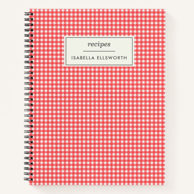 Cute Retro Red Gingham Plaid Personalised Recipe Notebook (Front)