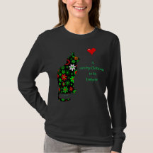 Cute Retro Red Green Floral Christmas Xmas Cat T-S