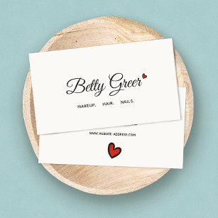 Cute Retro Red Heart Handwritten Script Typography Business Card