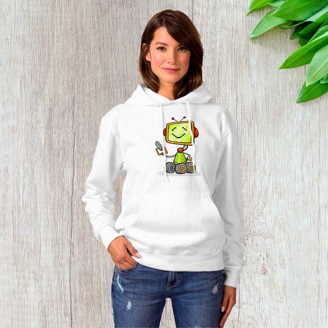 Cute Retro Robot Cartoon Fun AI Tech Digital Art  Hoodie (Creator Uploaded)