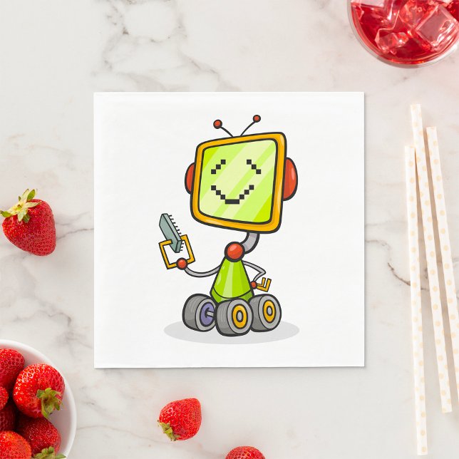 Cute Retro Robot Cartoon Fun AI Tech Digital Art  Napkin (Creator Uploaded)