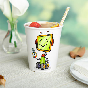 Cute Retro Robot Cartoon Fun AI Tech Digital Art  Paper Cups