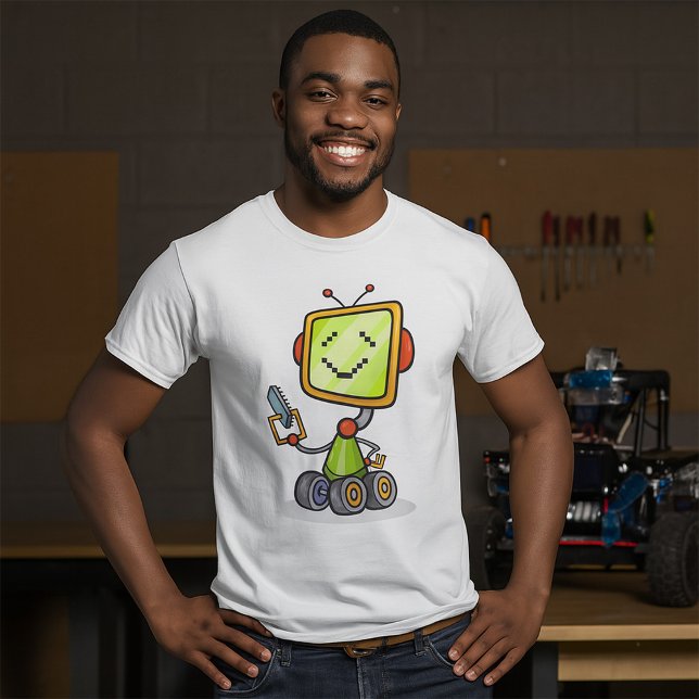Cute Retro Robot Cartoon Fun AI Tech Digital Art  T-Shirt (Creator Uploaded)