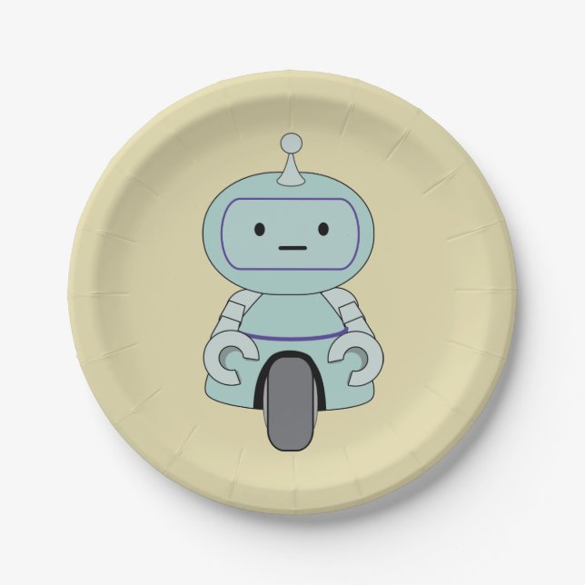 Cute Retro Robot Illustration Paper Plate (Front)