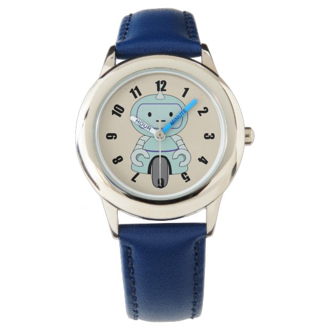 Cute Retro Robot Illustration Watch (Front)
