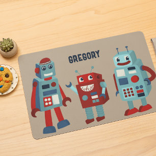 Cute Retro Robots Personalised Sci-Fi Laminated Place Mat