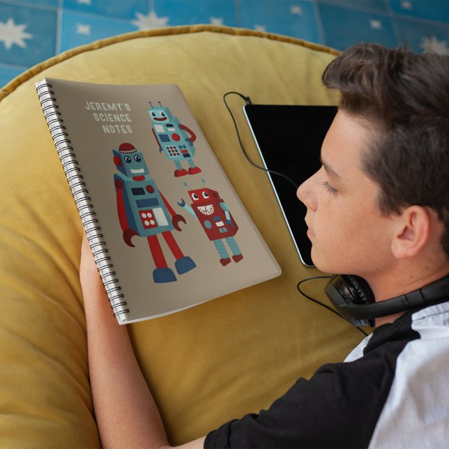 Cute Retro Robots Personalised Sci-Fi Notebook (Creator Uploaded)