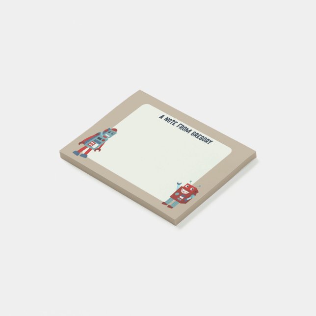 Cute Retro Robots Personalised Sci-Fi Post-it Notes (Angled)