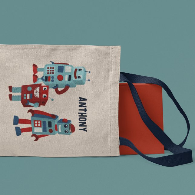 Cute Retro Robots Personalised Sci-Fi Tote Bag (Creator Uploaded)