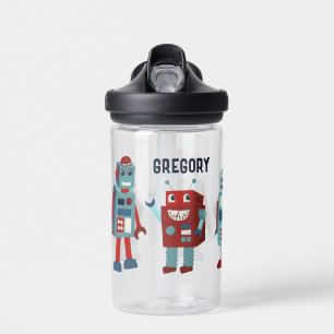 Cute Retro Robots Personalised Sci-Fi Water Bottle
