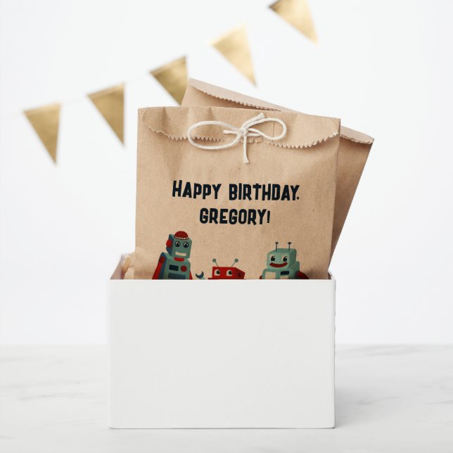 Cute Retro Robots Sci-Fi Boys Birthday Favour Bags (Party)
