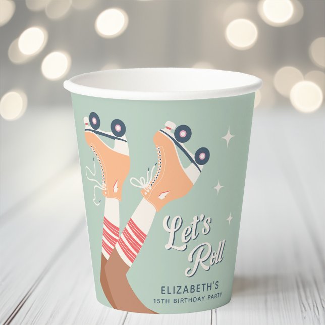 Cute Retro Roller Skating Birthday Party Paper Cups (Creator Uploaded)