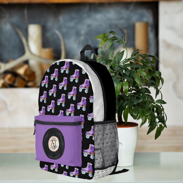Cute Retro Roller-skating Music | Monogram Printed Backpack (Creator Uploaded)