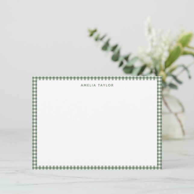 Cute Retro Sage Green Gingham Plaid Personalised Card (Standing Front)