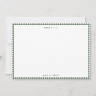 Cute Retro Sage Green Gingham Plaid Personalised Thank You Card