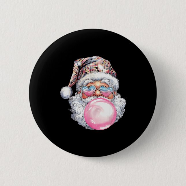 Cute Retro Santa Christmas Blowing Bubble Gum Vint 6 Cm Round Badge (Front)